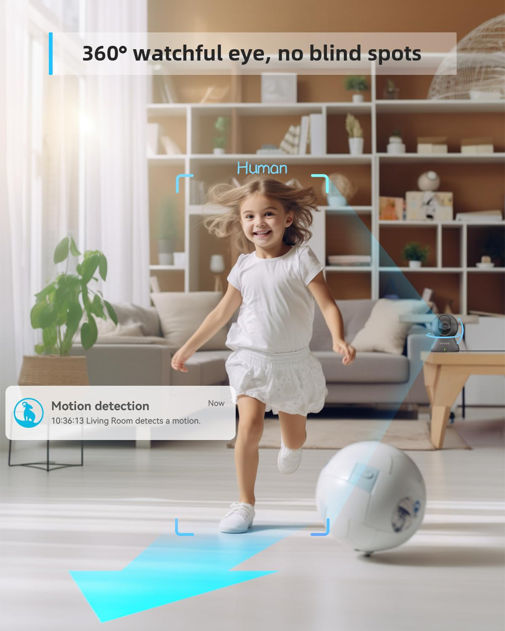 Security Camera 2K, blurams Baby Monitor Dog Camera 360-degree for Home Security w/Smart Motion Tracking, Phone App, IR Night Vision, Siren, Works with Alexa & Google Assistant & IFTTT, 2-Way Audio