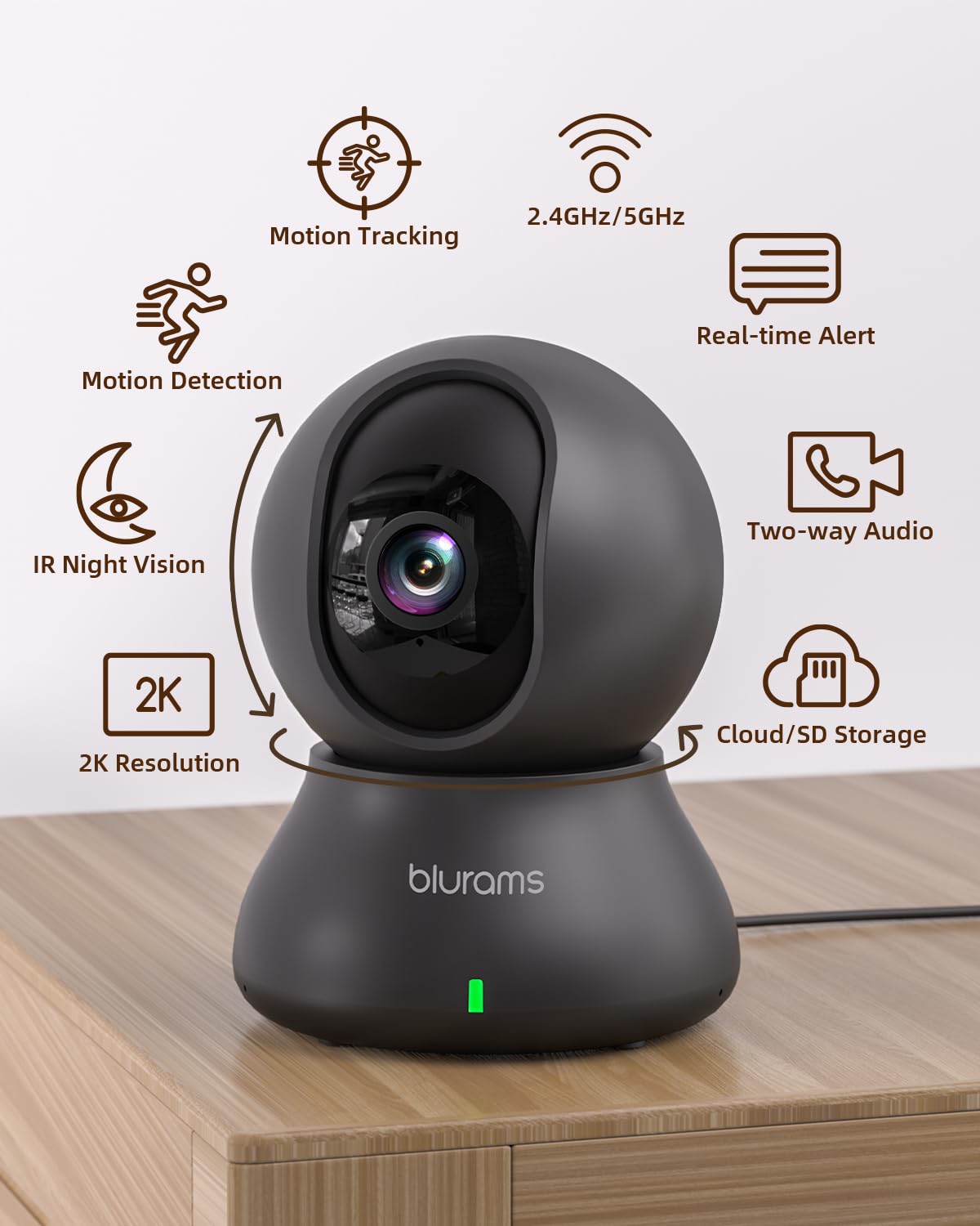 Security Camera 2K, blurams Baby Monitor Dog Camera 360-degree for Home Security w/Smart Motion Tracking, Phone App, IR Night Vision, Siren, Works with Alexa & Google Assistant & IFTTT, 2-Way Audio