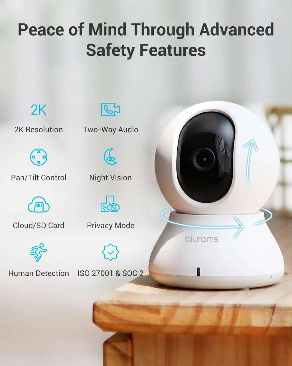 Security Camera 2K, blurams Baby Monitor Dog Camera 360-degree for Home Security w/Smart Motion Tracking, Phone App, IR Night Vision, Siren, Works with Alexa & Google Assistant & IFTTT, 2-Way Audio