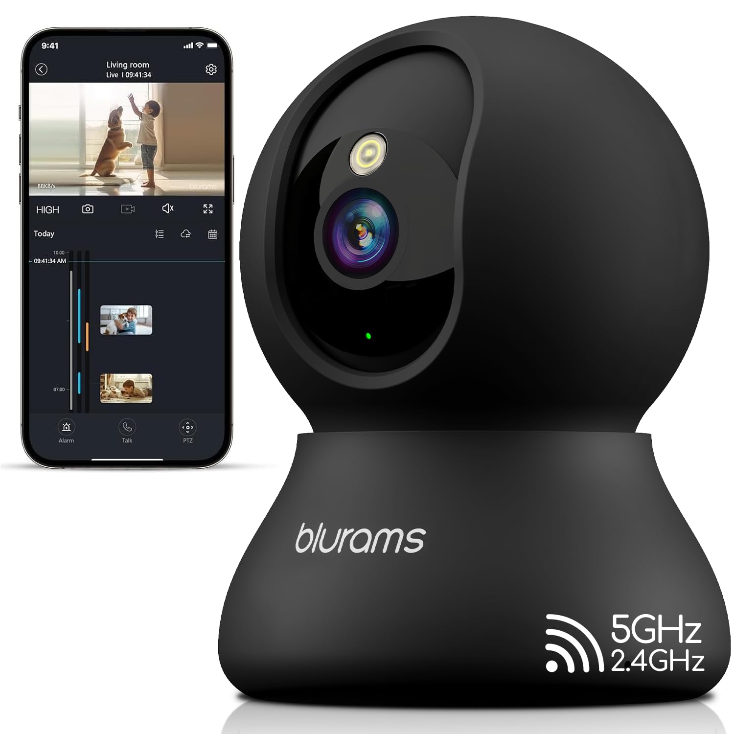 Security Camera 2K, blurams Baby Monitor Dog Camera 360-degree for Home Security w/Smart Motion Tracking, Phone App, IR Night Vision, Siren, Works with Alexa & Google Assistant & IFTTT, 2-Way Audio