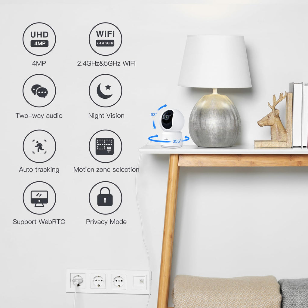 ARENTI 5G Indoor Security Camera, 4MP Pet Camera with Speaker for Dog/Cat, Baby Monitor with Phone App, Dual-Band WiFi, Auto Tracking, Super Night Vision, 2-Way Talk, Cloud & SD Card Storage(P2Q)