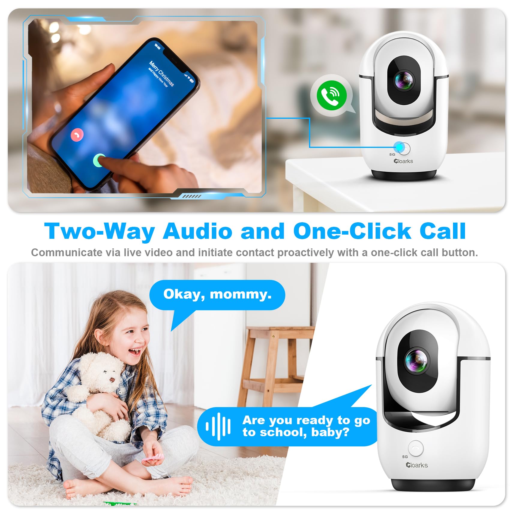 Cloarks 2K Pan/Tilt Security Camera, WiFi Indoor Cameras for Home Security with AI Motion Detection, Pet/Dog/Baby Camera with Phone App, 2-Way Audio, 24/7, Siren, TF/Cloud Storage