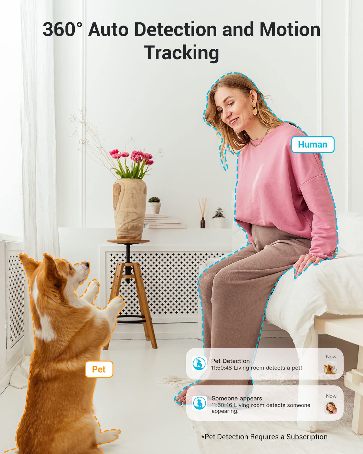 Security Camera 2K, blurams Baby Monitor Dog Camera 360-degree for Home Security w/Smart Motion Tracking, Phone App, IR Night Vision, Siren, Works with Alexa & Google Assistant & IFTTT, 2-Way Audio