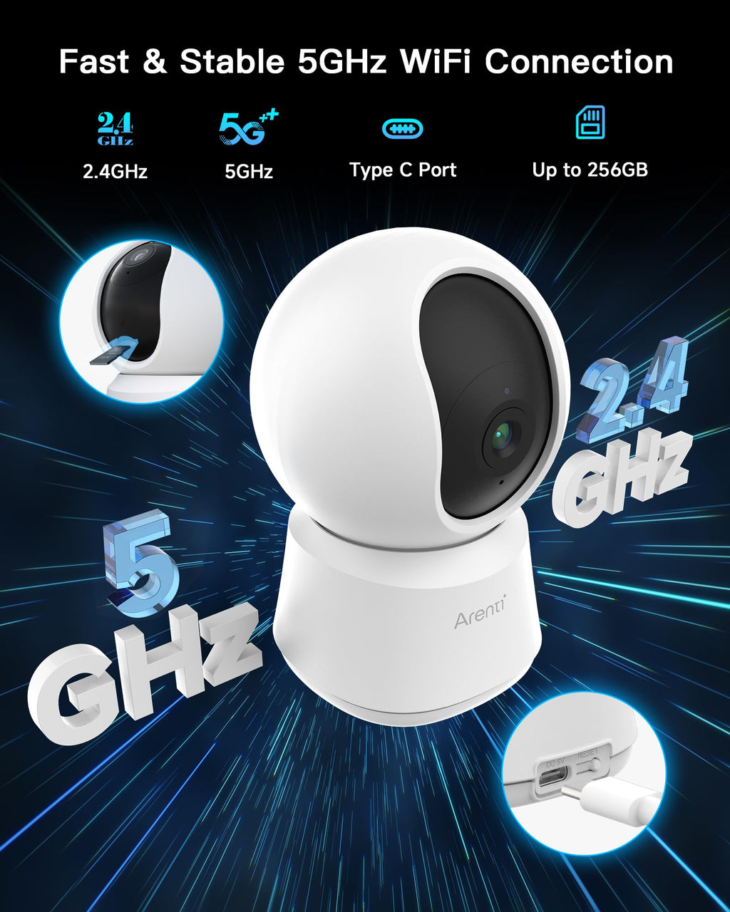 ARENTI 5G Indoor Security Camera, 4MP Pet Camera with Speaker for Dog/Cat, Baby Monitor with Phone App, Dual-Band WiFi, Auto Tracking, Super Night Vision, 2-Way Talk, Cloud & SD Card Storage(P2Q)
