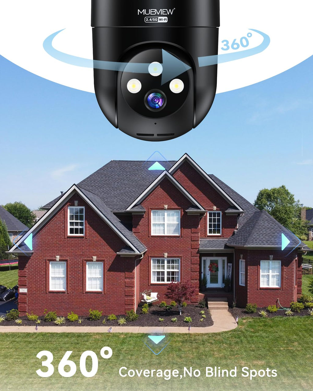 MUBVIEW 360° Security Cameras Wireless Outdoor,24/7 Wired Outdoor Camera for Home Security,Motion Tracking,5G/2.4G WiFi security camera,Night Vision,2-Way Talk, IP66,AI Detection,Local & Cloud Storage